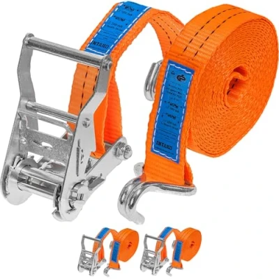 Abbildung von INTAKO Spanngurte mit Ratsche 6m x 2000kg 35mm 2 Stück TÜV GS Geprüfte Zurrgurte Zweiteilig Ratschengurt Haken Ladungssicherung Set 2t DIN EN 12195