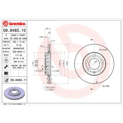 Abbildung von BREMBO COATED DISC LINE 09.8483.11 Bremsscheibe 239 18 5 innenbelüftet beschichtet mit Schrauben VOLKSWAGEN: Fox Schrägheck, Polo IV Schrägheck