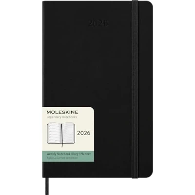 Abbildung von Moleskine 12 Monate Wochen Notizkalender 2026, Large/A5, 1 Wo = Seite, rechts linierte fester Einband, Schwarz