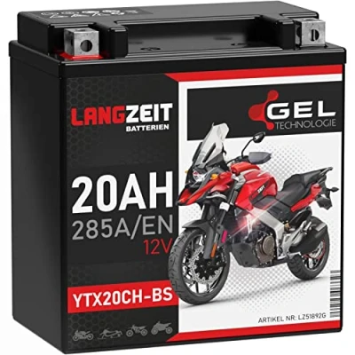 Abbildung von LANGZEIT YTX20CH BS GEL Motorradbatterie 12V 20Ah 285A/EN Batterie 51892 doppelte Lebensdauer vorgeladen auslaufsicher wartungsfrei