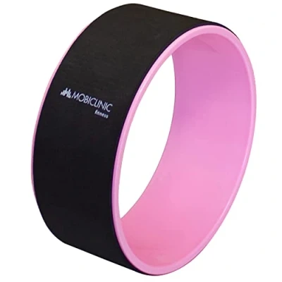 Abbildung von Mobiclinic®, Yoga Rad, Europäische Marke, Verbessert Ihre Flexibilität und Ausdauer, 30 x 13 cm, Anti Rutsch, Multifunktional, Leicht waschbar, Schwarz Rosa