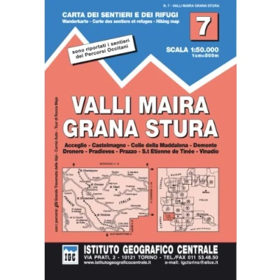 Abbildung von IGC Wanderkarte Valli Maira, Grana Stura: Acceglio, Castelmagno, Colle della Maddalena, Demonte, Dronero, Padleves, Prazzo, St. Etienne de Tinée, ... et refuges; Hiking map (Carta. Valli)