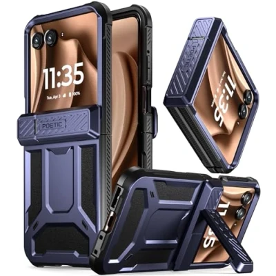 Abbildung von POETIC Spartan Case für Motorola Moto Razr 50 Ultra, [Ständer] [Scharnierschutz] [20 Fuß Falltest nach Militärstandard], robuste, stoßfeste Ganzkörper Schutzhülle mit Ständer, Metallic Blau