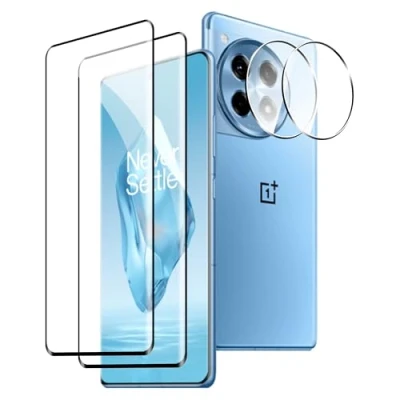 Abbildung von Rojeuinn Panzerfolie für Oneplus 12R Schutzfolie,[2 Stück Schutzglas+2 Kameraschutz],9H Härte Anti Kratzen Displayschutz,HD Displayschutzfolie