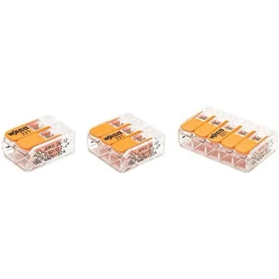 Abbildung von Wago Blisterpackung mit 40 automatischen Verbindungsklemmen, 2,3 und 5 Eingängen S221 (20 2 Wege Terminal; 15 3 Terminal)