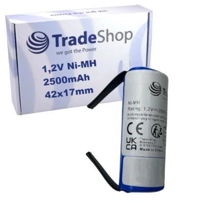 Abbildung von Trade Shop NI MH Akku 1,2V 2,5Ah mit U Lötfahnen kompatibel Braun Oral B Professional Care Triumph 7000 8000 8300 8500 8900 9000 S 9400 9500 9900