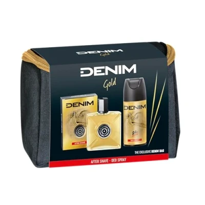 Abbildung von Denim Geschenk für Herren, After Shave 100 ml und Deodorant Spray 150 ml, Duft Gold, mit Kulturbeutel Herren