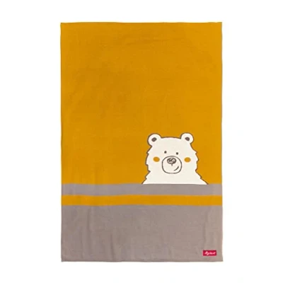 Abbildung von SIGIKID 39499 Strickdecke HoniBoniBär Mädchen und Jungen Baby Decke empfohlen ab Geburt senfgelb/taupe