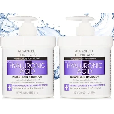 Abbildung von Advanced Clinicals Hyaluronsäure Anti aging Creme für Gesicht, Körper, Hände. Sofortige Hydration Haut, Spa Größe