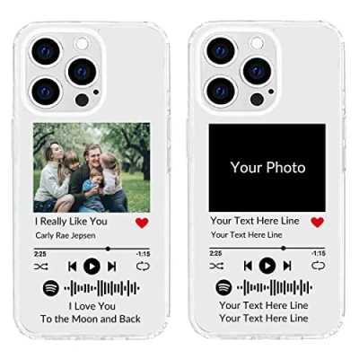 Abbildung von Benutzerdefinierte weiche Handyhülle für iPhone 13 Pro Max mit Spotify Code, personalisierte Musik Telefonhülle Ihrem Foto und Texten, durchsichtige TPU Schutzhüllec