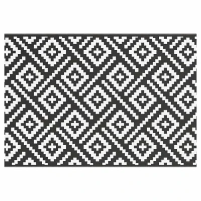 Abbildung von vidaXL Outdoor Teppich, Gartenteppich Beidseitig, Balkonteppich Terrassenteppich UV beständig, Läufer Teppich für Balkon Terrasse, Weiß Schwarz 160x230cm PP