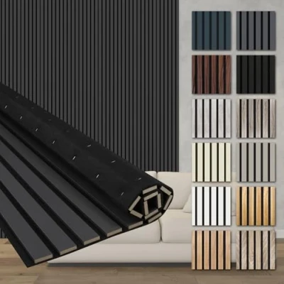 Abbildung von HEXIM Akustikpaneele Holz 278x60cm Holzpaneele Wand Lamellenwand flexibel MDF Wandpaneele TV Wandverkleidung Holzwand Deko anthrazit (2 Paneele / 3,34 m² Black Lead AP05)