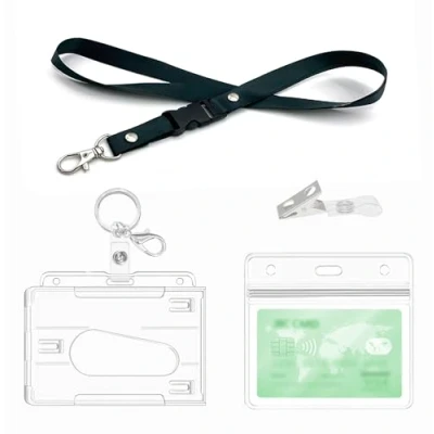 Abbildung von Ausweishülle mit Lanyard,Schlüsselanhänger, Clips, harter klarer Abzeichenhalter, Durchsichtige Kartenhülle,Badge Holder Karten für Ausweishalter,ausweishüllen, (1 Set Horizontal)