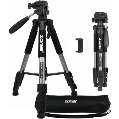 Abbildung von ZOMEI Q111 Kamerastativ Handy Stativ, Aluminiumlegierung Reisestativ Leichtes Kamera Dreibeinstativ mit 3 Wege Schwenkkopf, Schnellwechselplatte, Halterung und Tasche, 47140 cm (Silber)