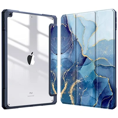 Abbildung von Fintie Hybrid Slim Case für iPad 9th / 8th 7th Generation (2021/2020/2019) 10,2 Zoll [Eingebauter Stifthalter] Stoßfeste Abdeckung mit klarer transparenter Rückschale, Ozeanmarmor