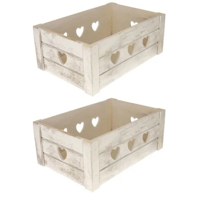 Abbildung von Macosa Home Dekokiste 2x Weiß Herzen Holz Holzkiste 29 cm Kiste (Aufbewahrungskisten Regalkisten, 2 St., 2er Set Landhaus)