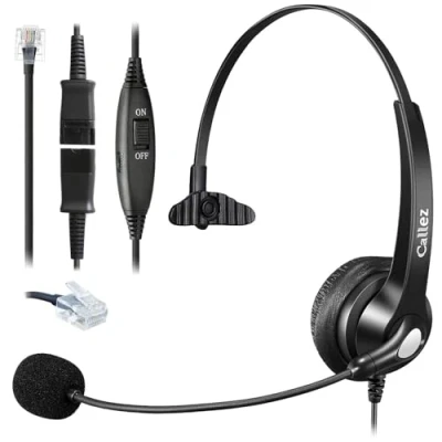 Abbildung von RJ45 Headset Telefon mit Mikrofon Noise Cancelling &amp; Quick Disconnect Kabel, Mono Festnetztelefon Kopfhörer Kompatibel Siemens Unify OpenStage 30 40 60 80 Mitel/Aastra 5370 6773 6867i Telefone