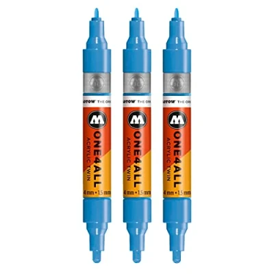 Abbildung von Molotow One4All Acrylic Twin Marker (Strichstärke 1,5 mm und 4 mm, hochdeckend permanent) 3 Stück Farbe 161 schock blau mittel