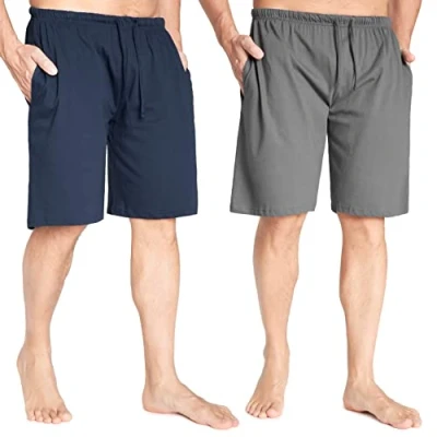 Abbildung von CityComfort Pyjama Shorts Herren, Kurze Schlafanzughose Herren mit Seitentaschen &amp; Elastischem Bund 2er Pack (Marine/Holzkohle, L)