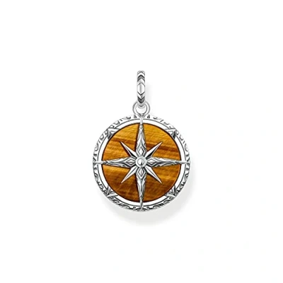Abbildung von Thomas Sabo Herren Ketten Anhänger Kompass, mit Edelstein Inlay aus braunem Tigerauge, 925er Sterlingsilber geschwärzt, Maße: 34 x 24 mm, PE833 826 2