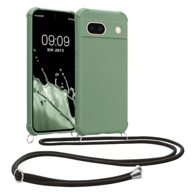 Abbildung von kwmobile Necklace Case kompatibel mit Google Pixel 8a Hülle Cover Kordel zum Umhängen Silikon Schutzhülle Graugrün