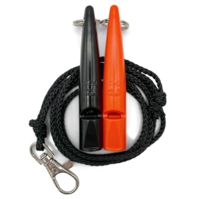 Abbildung von ACME Hundepfeife No. 211,5 mit Pfeifenband Im Doppelpack 2 Pfeifen inklusive Bänder Ideal für den Rückruf Laut und weitreichend (Black + DG Orange)