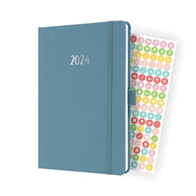 Abbildung von SIGEL J4401/2 Wochenkalender Jolie 2024, ca. A5, blau, Hardcover mit Textileinband, Gummiband, Stiftschlaufe, Einstecktasche, 174 Seiten, aus nachhaltigem Papier, Terminplaner, 2 Stück