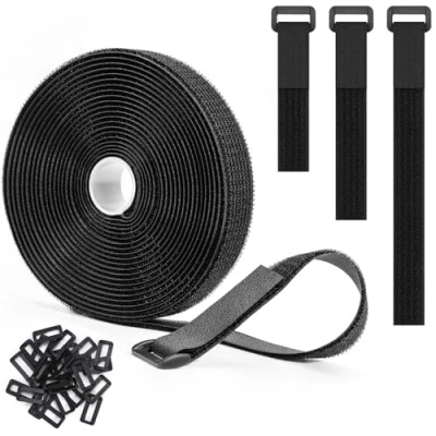 Abbildung von Trilancer Klettband 5 m x 2.5cm, Wiederverschließbare Klett Kabelbinder mit 25 Schnallen, Starkes Gurtband zum Organisieren von Kabeln, Schläuchen, Fahrrad Zubehör, Schwarz