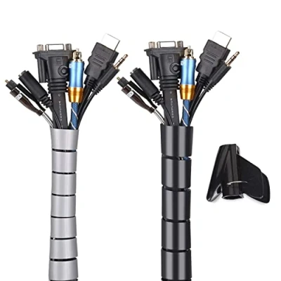 Abbildung von MOSOTECH Universal Kabelschlauch 2x1.5 M Flexible Kabelkanal Cord Organizer Kabelhülle Schutz System fürTV, Computer, Heimkino Schwarz und Grau (150x ∅26mm,150x∅22mm)