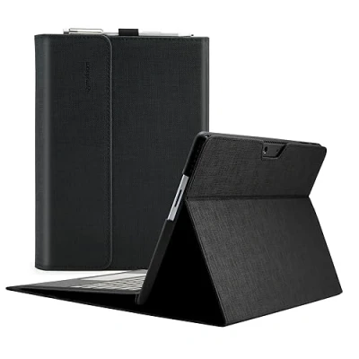 Abbildung von Qymaksom Hülle für Microsoft Surface Pro 11 / 10 9 13 Zoll (2022),Leder Schutzhülle Tasche mit Multi Winkel, kompatibles Tastatur Cover Stifthalter Schwarz