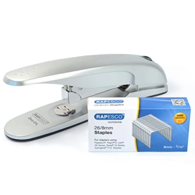 Abbildung von Rapesco 1279 Hefter Set Zero 01L Bürohefter, 50 Blatt Heftleistung, und 5000 Stück 26/8mm Heftklammern, Silber