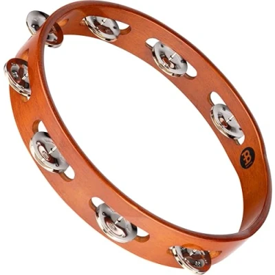 Abbildung von Meinl Percussion Traditional Wood Tambourine 1 reihiges Tamburin Durchmesser 10 Zoll Siam Eiche / Stahl, Antique Brown Natur (TA1AB)