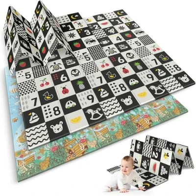Abbildung von Nukido Doppelseitige Krabbelmatte Baby Krabbeldecke Matte Bodenmatratze Kinderzimmer faltbar Bodenmatte Kinder Babyspielzeug 0 6 monate Mehrfarbig 200x180x1 cm