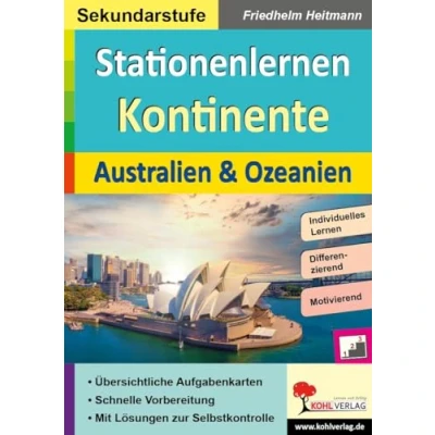 Abbildung von Stationenlernen Kontinente / Australien &amp; Ozeanien: Übersichtliche Aufgabenkarten in drei Niveaustufen