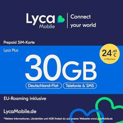 Abbildung von Lyca Mobile Plus Prepaid Smartphone Sim Karte ohne Vertrag Prepaidkarte