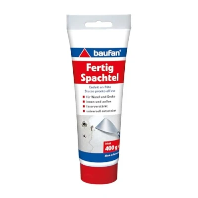 Abbildung von Baufan Fertigspachtel Weiß 400g I für Wand und Deckenflächen im Innen &amp; Außenbereich Faserverstärkt hohe Festigkeit Härtet rissfrei aus