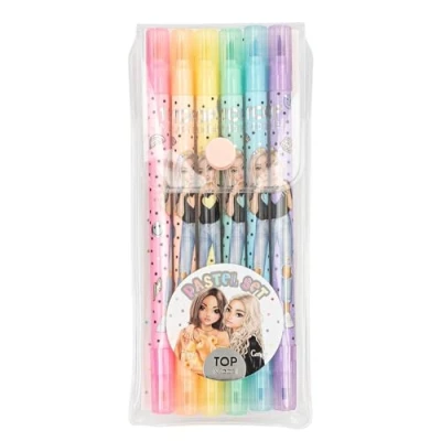 Abbildung von Depesche 13385 TOPModel Fasermaler Set mit 6 Pastell Farben im Etui, Doppel Filzstifte je Einer Breiten und dünnen Seite
