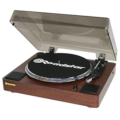 Abbildung von Roadstar TT 260SPK Plattenspieler, 3 Geschwindigkeiten 33/45/78 U/min, Integrierte Lautsprecher, RCA Audio Out, AUX IN, Auto Stop, Vintage, Holz