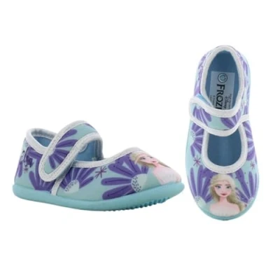 Abbildung von Leomil Disney Frozen Kinder Hausschuhe für Mädchen, Rutschfeste mit Klettverschluss, Warme Slipper Elsa Design, Ideal Kindergarten oder Zuhause, Eisblau, 32EU