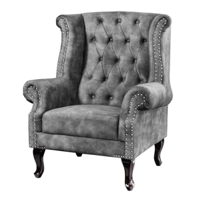 Abbildung von riess ambiente.de Design Ohrensessel Chesterfield 105cm grau Samt Silber Nieten Federkern