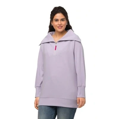Abbildung von Ulla Popken Zipper Langarm Sweatshirt, Damen, Größe: 46/48, Pastell flieder