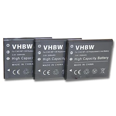 Abbildung von vhbw 3X Akku kompatibel mit Casio Exilim EX Serie S200, Z680, Z690, ZS15, ZS20, ZS10, ZS12 Kamera (550 mAh, 3,6 V, Li Ion)