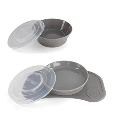 Abbildung von Twistshake Babygeschirrset Mini + Schüssel Baby Saugteller Platzset (31x17cm) BPA Frei Esslernteller Grau
