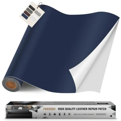 Abbildung von Leder kunstleder selbstklebend, 40 x 200cm Reparatur set, Kit für Möbel, Sofa, Autositze, Taschen, und Renovierung(Glatt Marineblau)