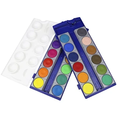 Abbildung von Pelikan DIN 5023 Deckfarbkasten K24, 24 Farben + 1 Tube Deckweiß, Schul Standard (24er Deckfarbkasten)
