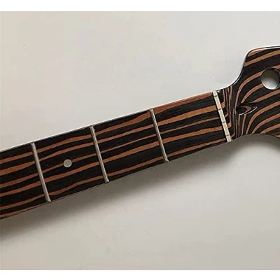 Abbildung von 4 saitiger Bassgitarrenhals, Zebraholz, 20 Bünde, 86,4 cm, Bassgitarrenteil, 42 mm, glänzend