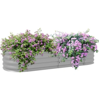 Abbildung von Hochbeet Metall, Pflanzkasten, DIY Blumenkasten mit offenem Boden, Silber