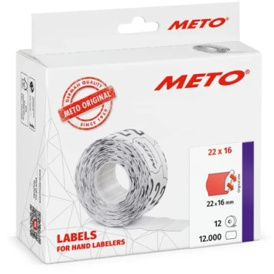 Abbildung von Meto Etiketten für Handauszeichner (22x16 mm, 2 zeilig, 12.000 Stück, fluor rot, permanent haftend, METO, Contact, Sato, Avery, Tovel, Samark etc.)
