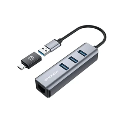 Abbildung von GRAUGEAR 3 Ports USB 3.0 HUB + Gigabit Ethernet LAN RJ45 C A Aluminiumgehäuse Type Adapter G HUB31L A, Gray