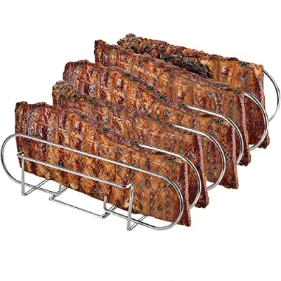 Abbildung von LyximGss Spareribs Halter Grill Rippchenhalter aus reinem Edelstahl für 5 Rippchen Aufsatz zur Zubereitung von und Braten auf Gas Kohlegrill, Spülmaschinengeeignet 33 x 29 8 cm